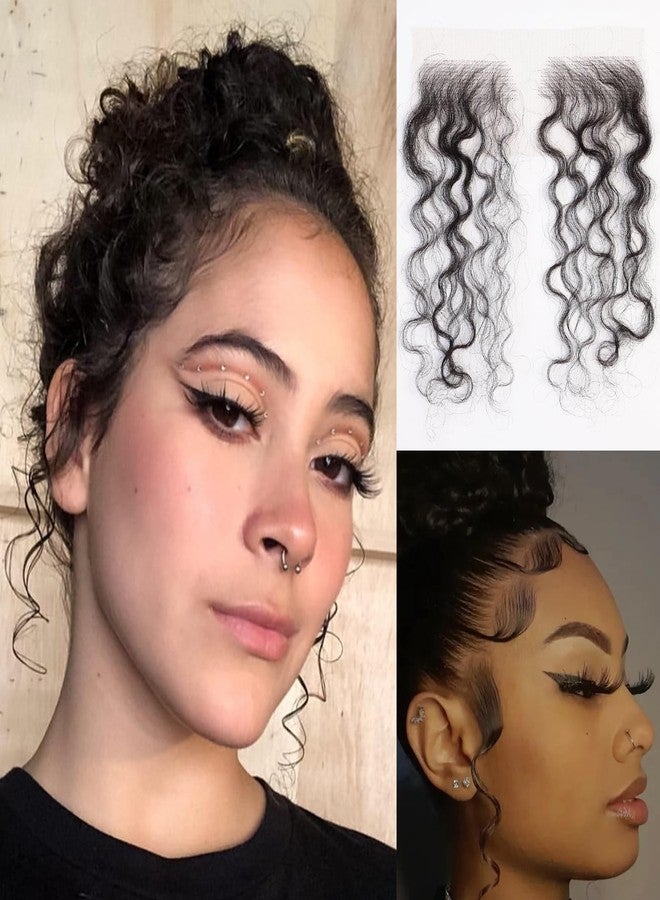 EMMOR HD Lace Edges Stripes Baby Hair for Women Invisible Virgin Human Hair Reusable Natural Black Curly 2pcs - Image 1